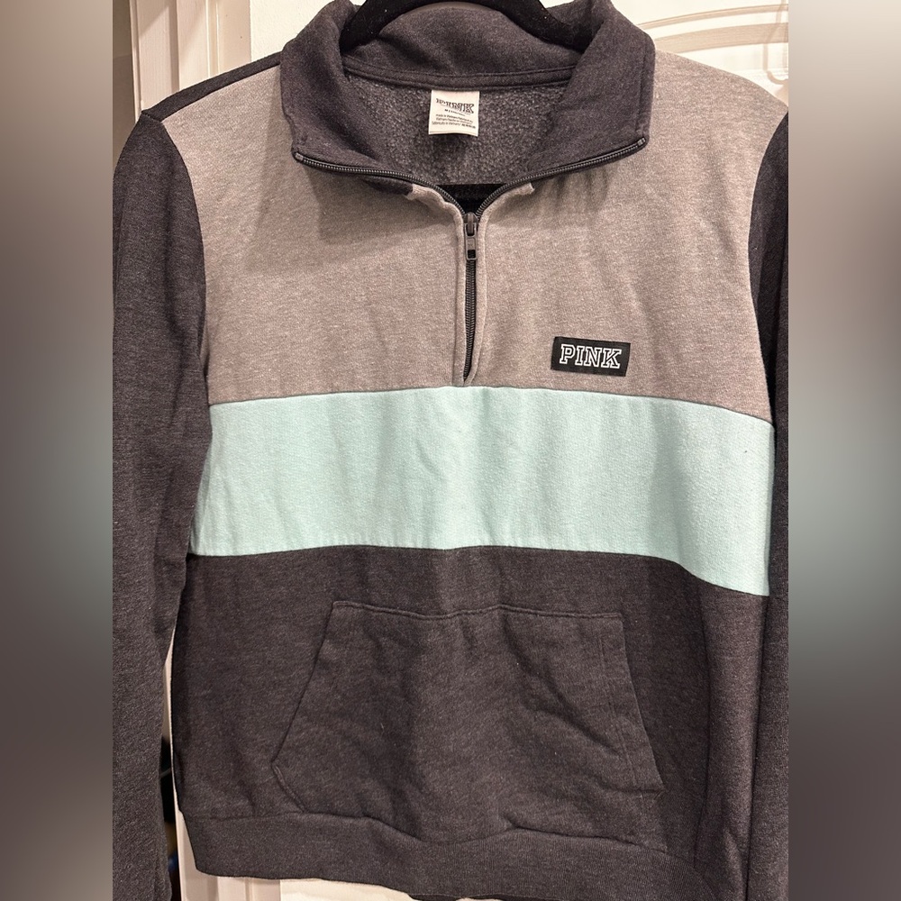 PINK Victoria's Secret Gray and Light Blue Half-Zip Sweatshirt and sweatpants